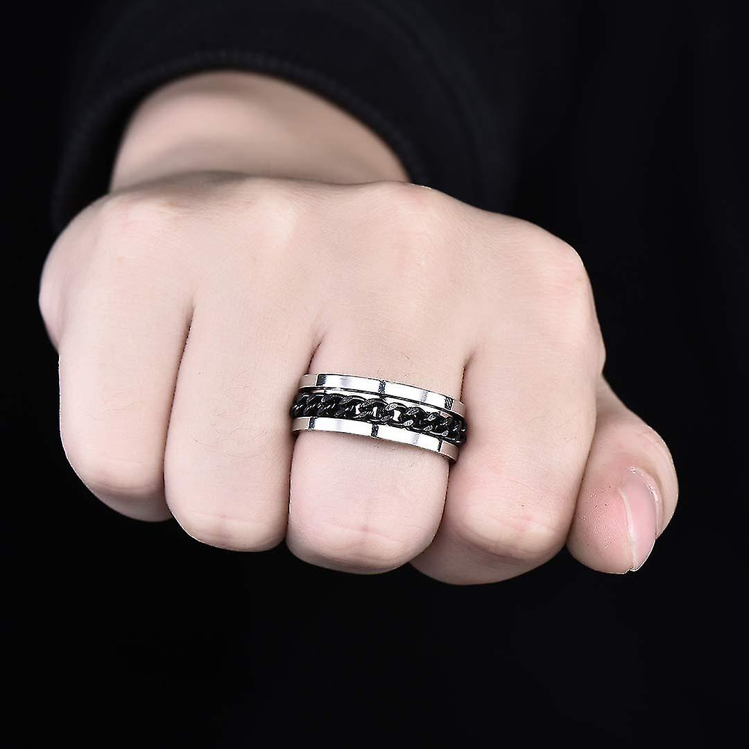 Swivel Men's Ring,relieving Anxiety,titanium Black 8mm Thick Rotating Bottle Corkscrew Ring