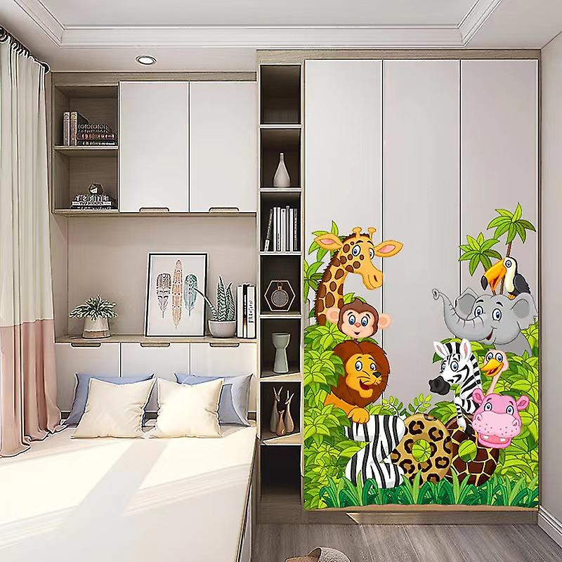 Cartoon Jungle Animal Wall Decals Set - Elephant Lion Giraffe Monkey Stickers For Kids Room - View #2
