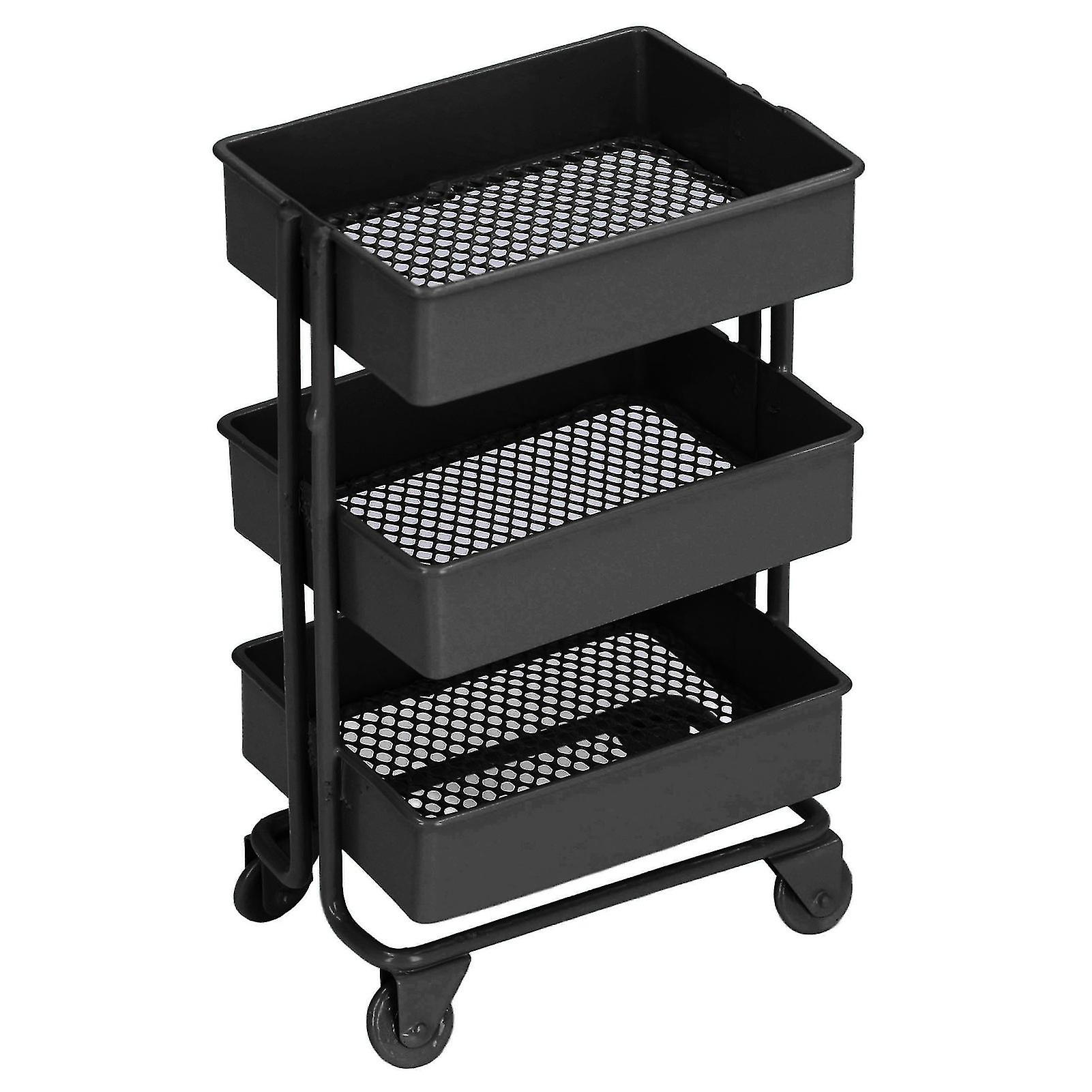 Dollhouse 3 Tier Storage Rack Simulation Movable 1:12 Dollhouse Trolley Rack with WheelsBlack