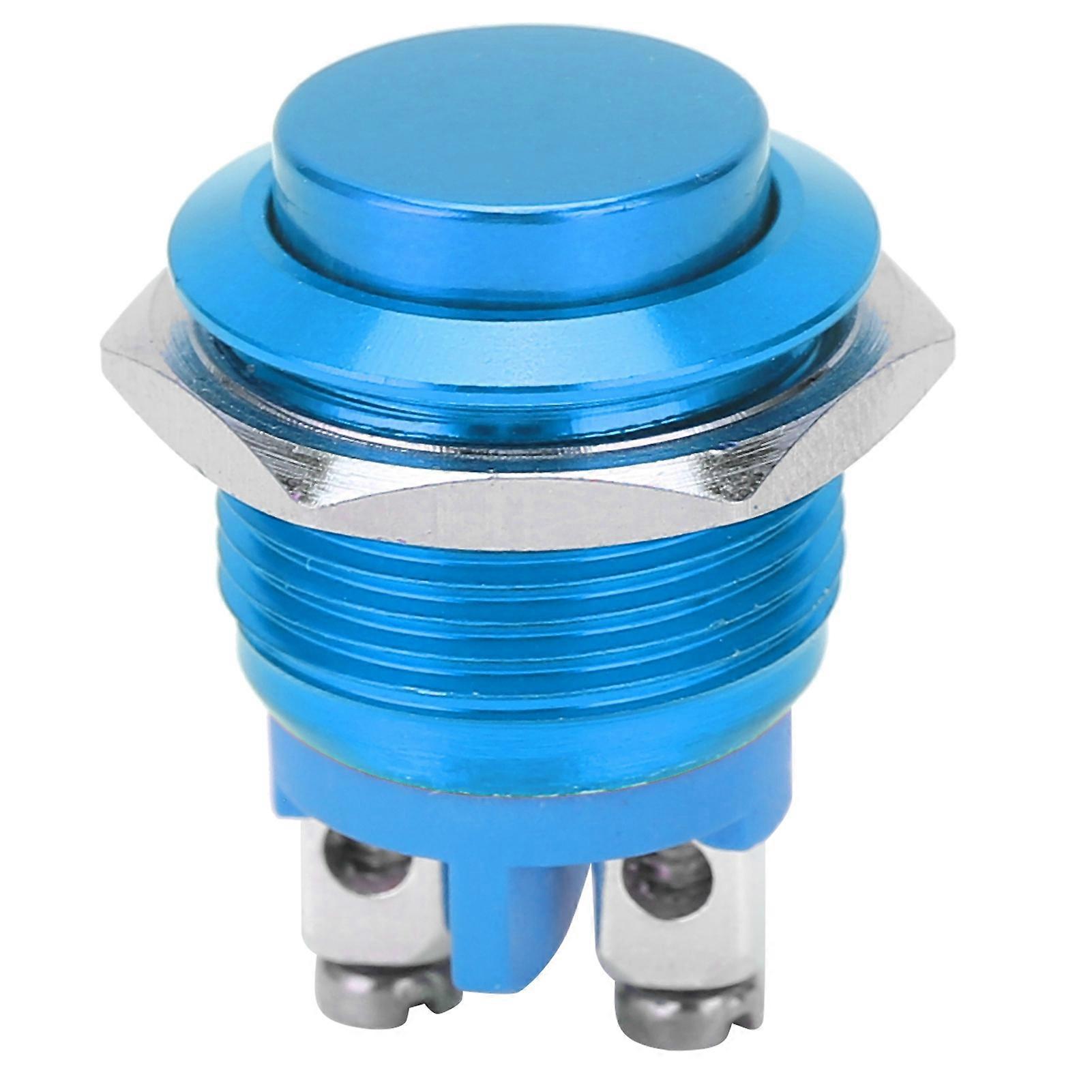 Blue 16mm Stainless Steel Push Button Switch: Waterproof, Self-Reset, Normally Open, 220V
