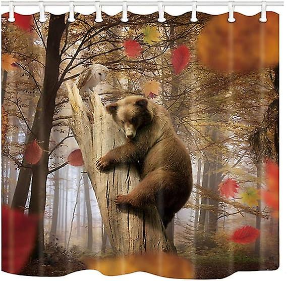 Brown Bear Fall Forest Maple Tree Shower Curtains Sets For Bathroom Accessories Polyester With 12 Hooks