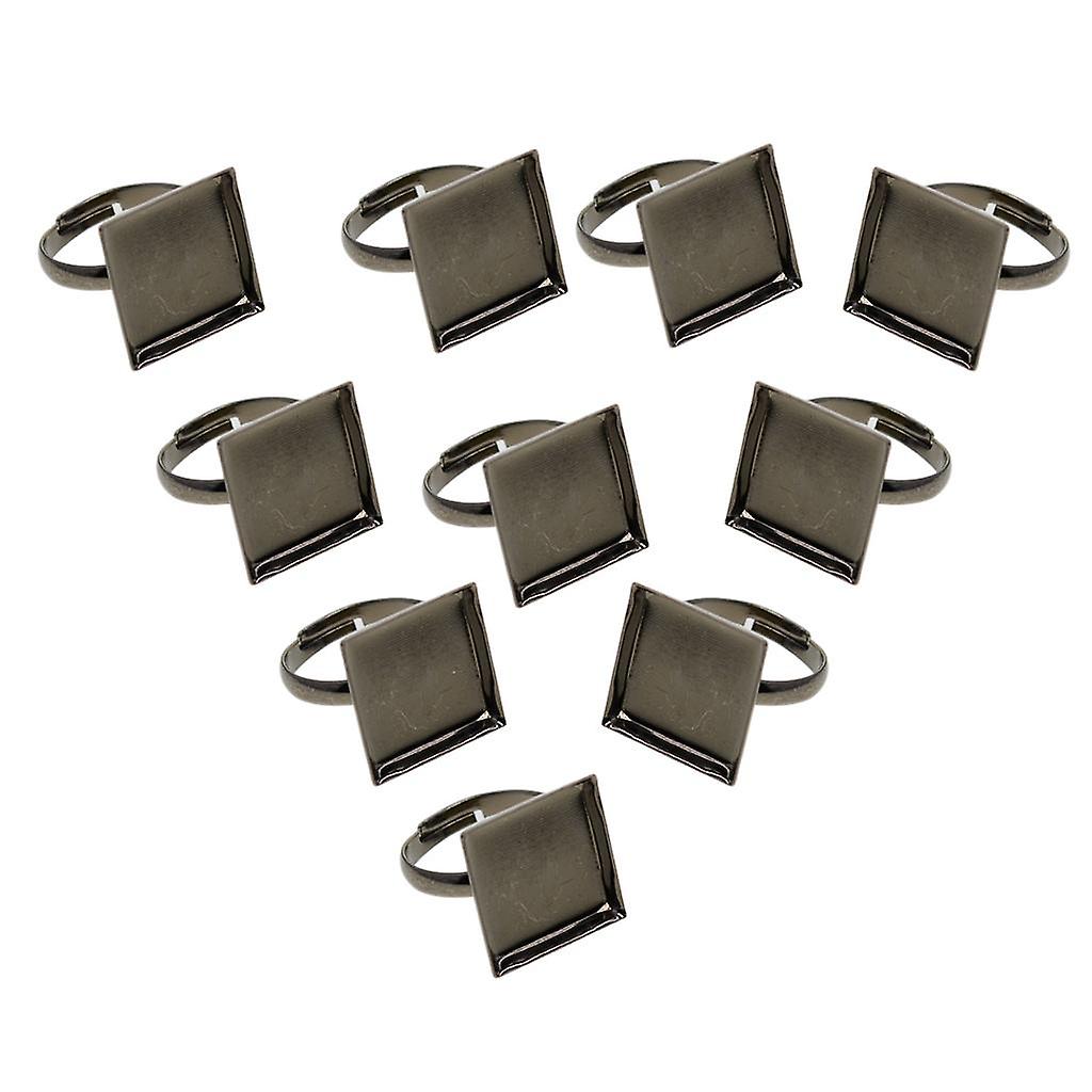 10 pièces 16mm carré anneau base bricolage réglable pour la fabrication de bijoux noir