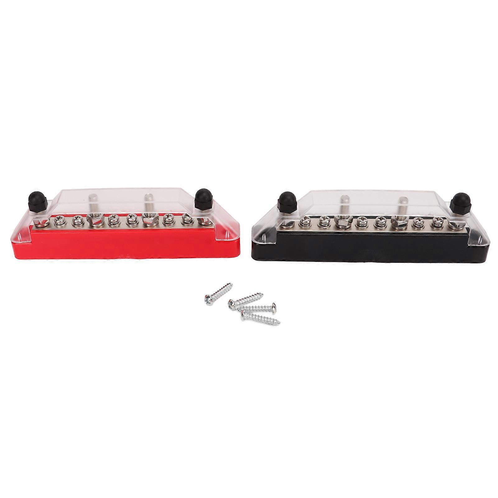 1 Pair 10 Terminal 48V 150A Power Distribution Block M6 Stud M4 Screw Bus Bar for Car Boat 4 M6 Studs 6 M4 Screws
