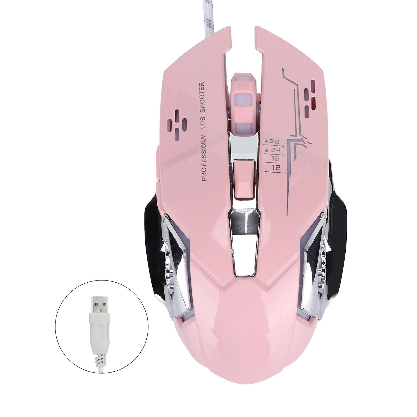 Wired 6-Button USB Gaming Mouse Luminous Ergonomic Optical Pink Computer Accessories
