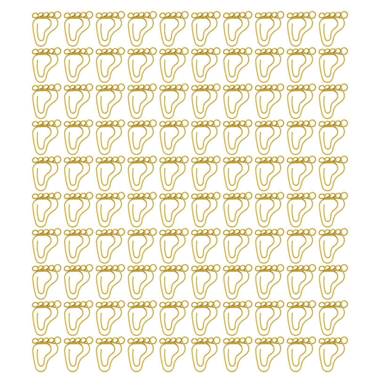 100pcs Paper Clip Foot Shape Cute Anti Slip Portable Paperclip for Bookmark Office Document File Yellow