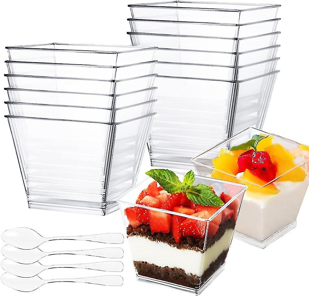 Plastic Dessert Glasses with Spoons - Pack of 50: 60ml Capacity