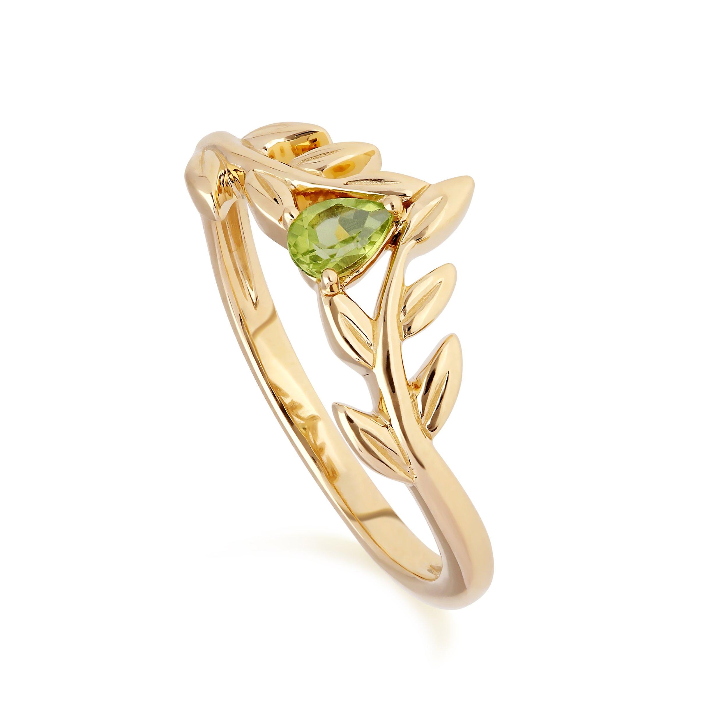 O Leaf Peridot Wishbone Ring en 9ct Or Jaune 135R1914019