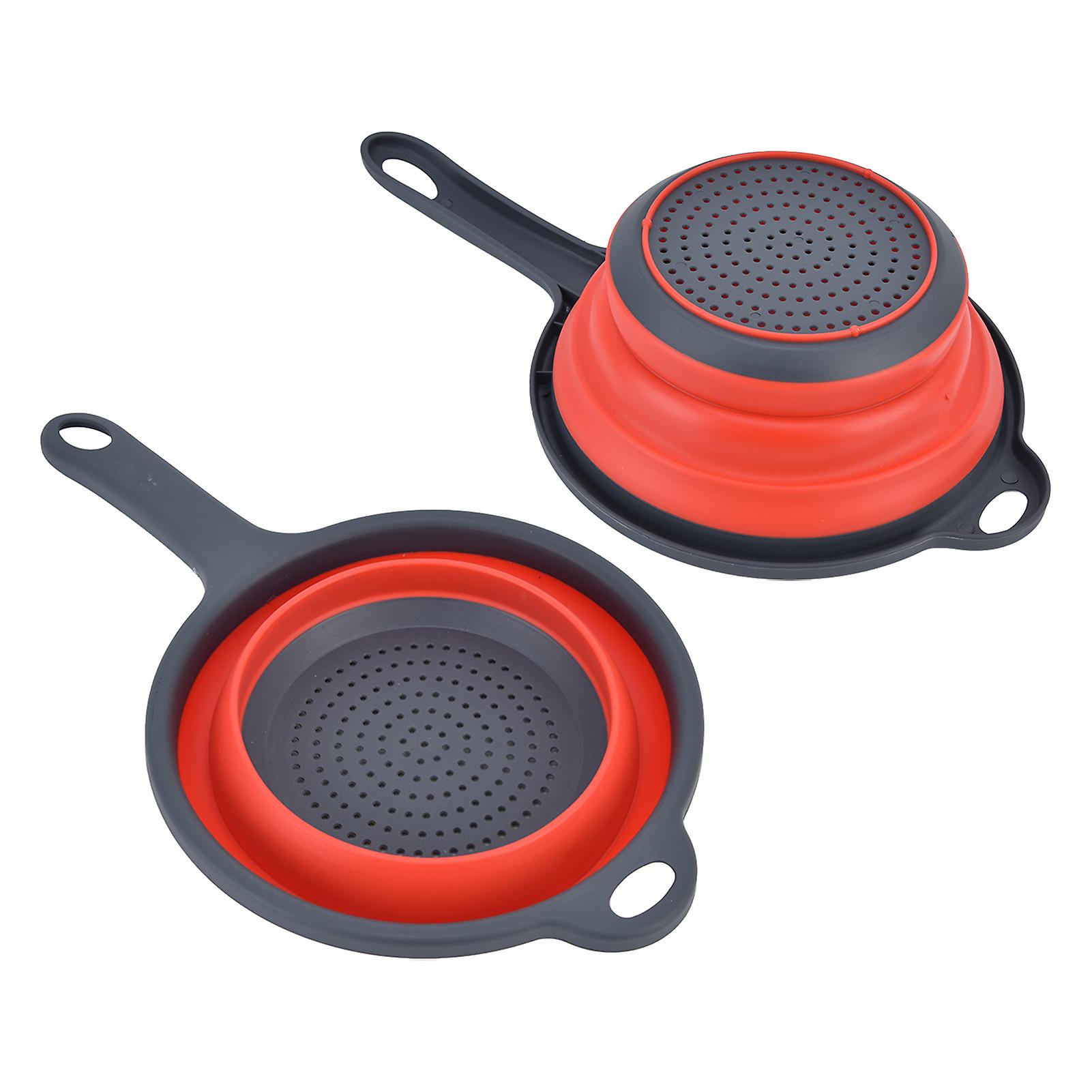 4PCS Collapsible Colander Strainer Round with Handle Hanging Hole for Pasta Vegetables FruitsRed