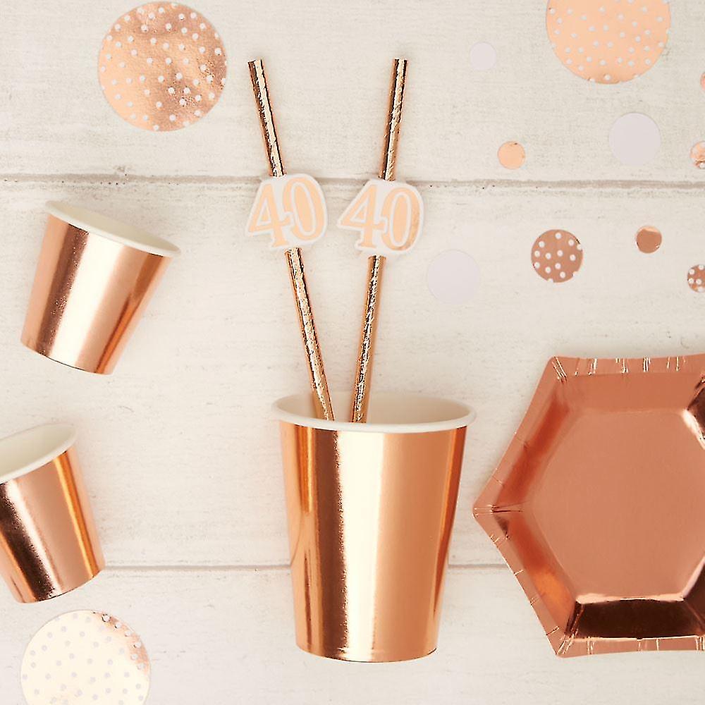 Rose Gold 40th Birthday Party Paper Straws x 10