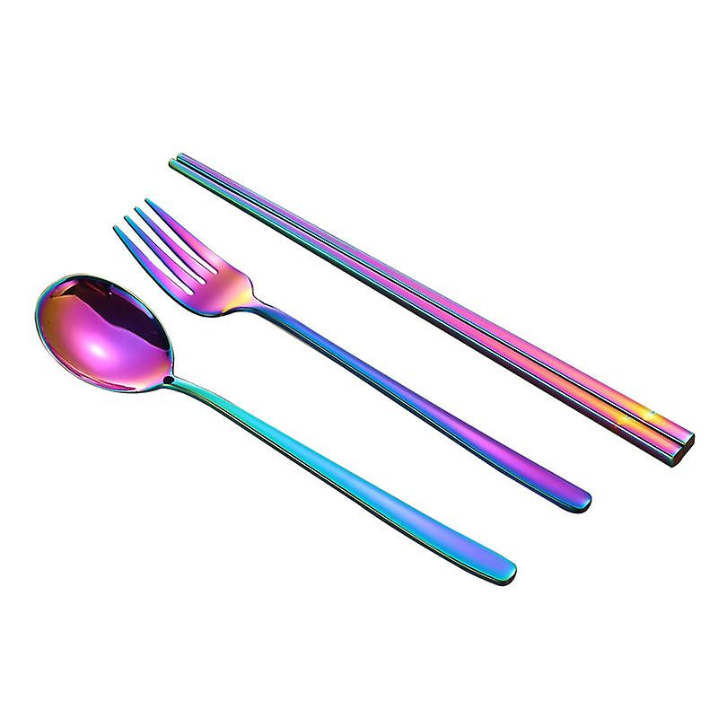 Stainless Steel Korean-style Spoon Fork Chopsticks Titanium-plated Tableware Student Portable Three-piece Chopsticks Spoon Fork