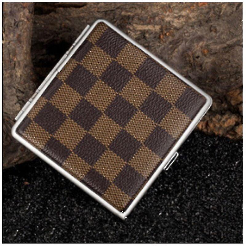 Compact Leather Cigarette Case for 20 Filter Cigarettes (Checkered Iron Clip)2pcs