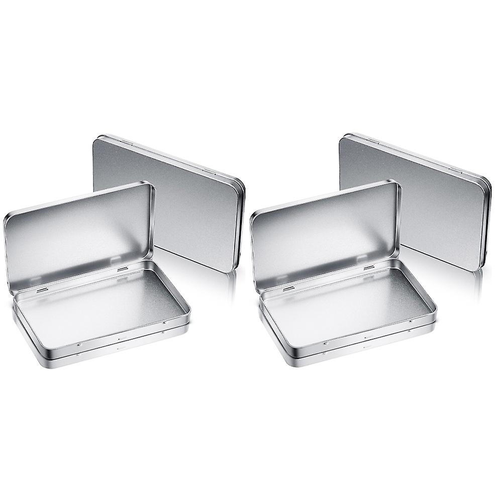Rectangular Metal Tin Box with Lid Metal Hinged Lid Tin Metal Empty Tin Box Container Silver Storage Tin Box,4PCS