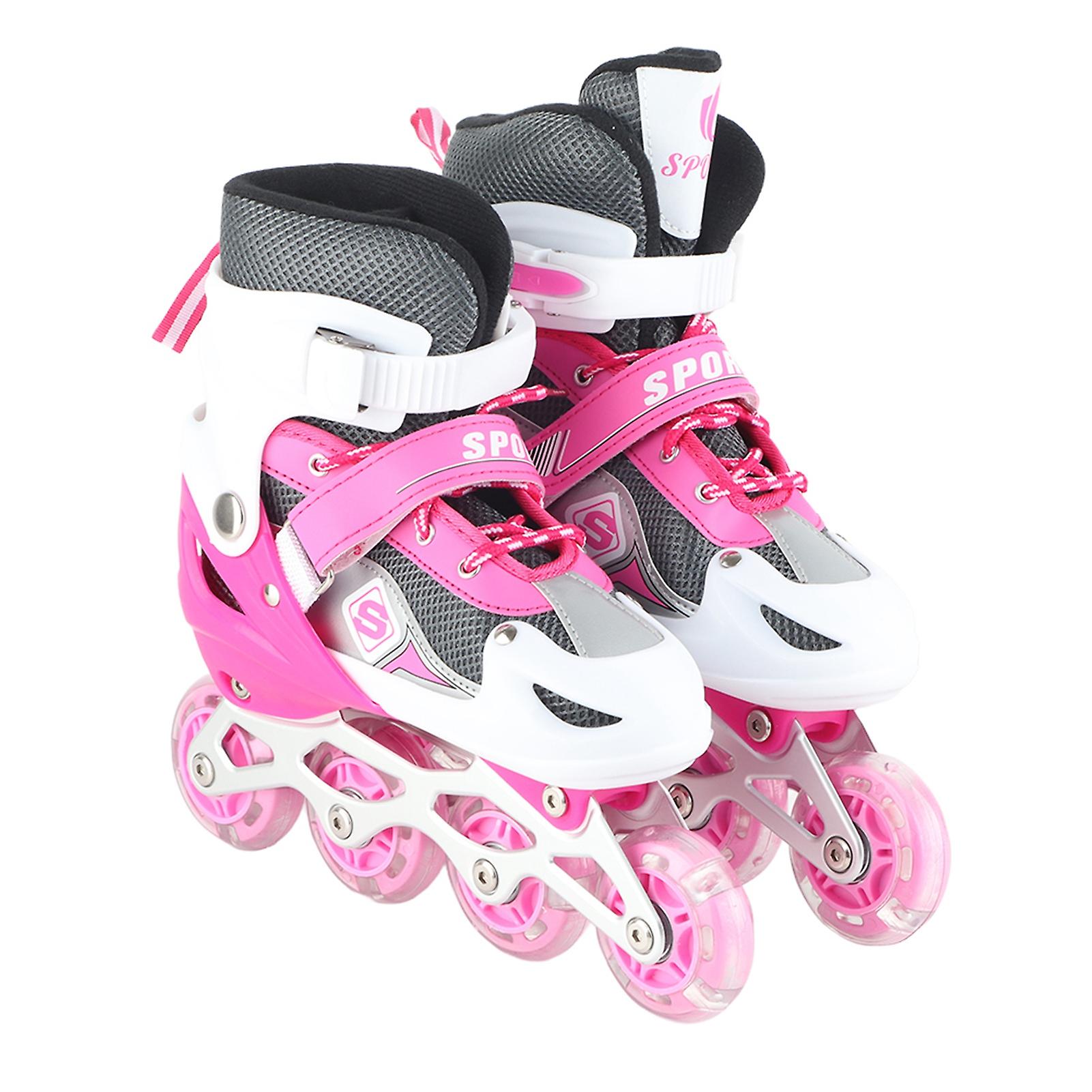 Kinder Rollschuh Größe einstellbar Spaß Beleuchtung Schlagfest Leuchten Räder Inline Rollschuh Rosa