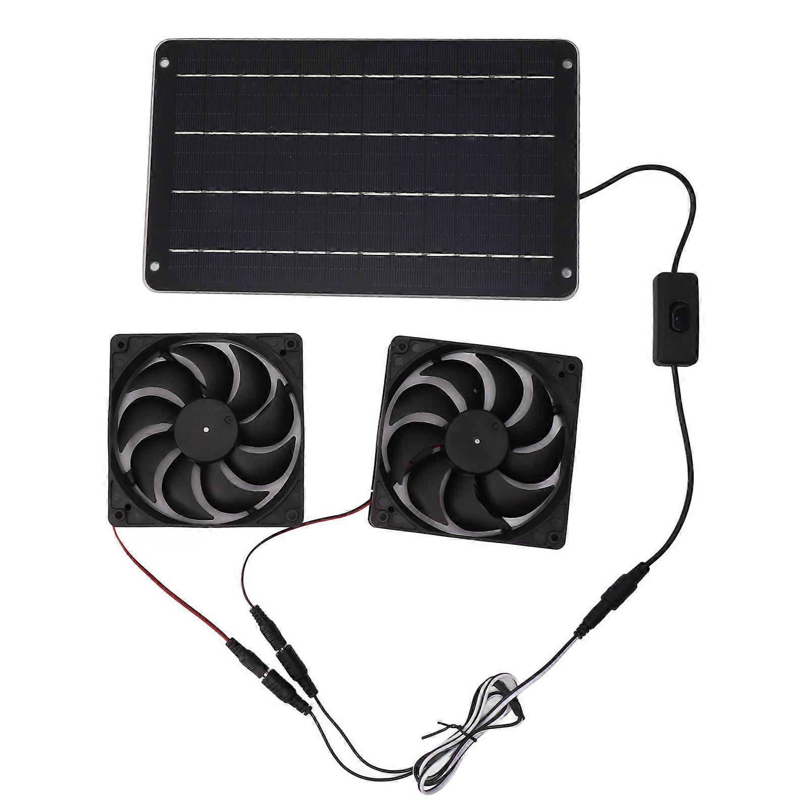 20W Solar Powered Dual Fan 12V Efficient Energy Saving Solar Panel Fan Kit with Switch for RV Greenhouse Pet Home