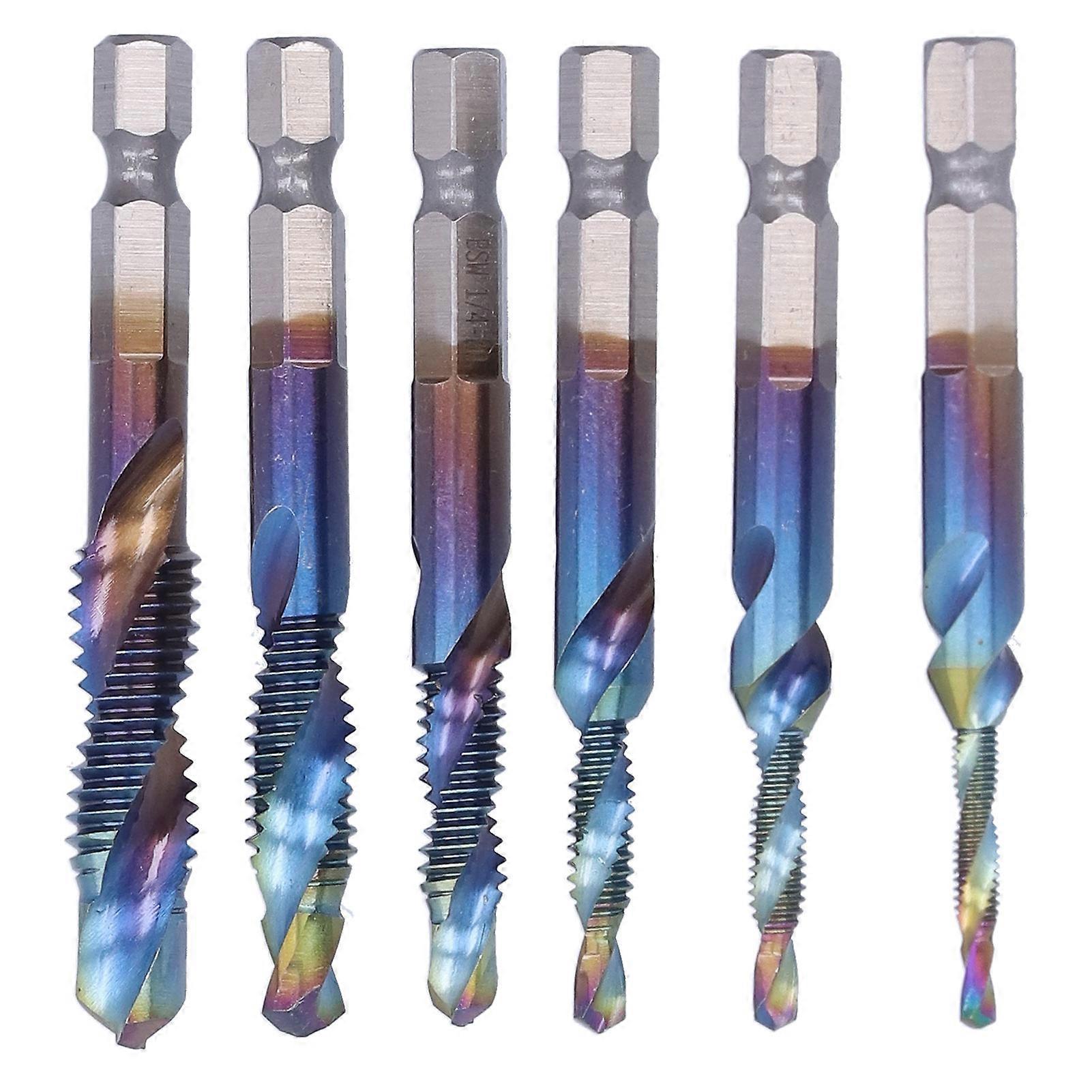 6Pcs/Set Blue Spiral Tap Drill Bit Kit High Speed Steel Drilling Tapping Bits British System NO.8155