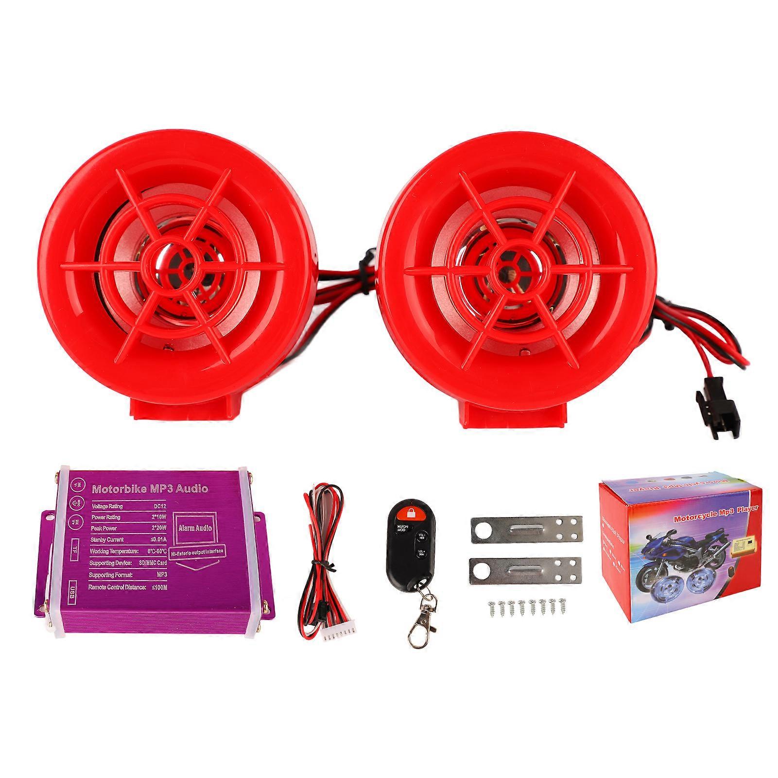 Motorcycle Alarm Sound System with Flashing Light 100Hz to 6KHz MP3 Radio Bluetooth Stereo Speaker for Motorbike E2U711