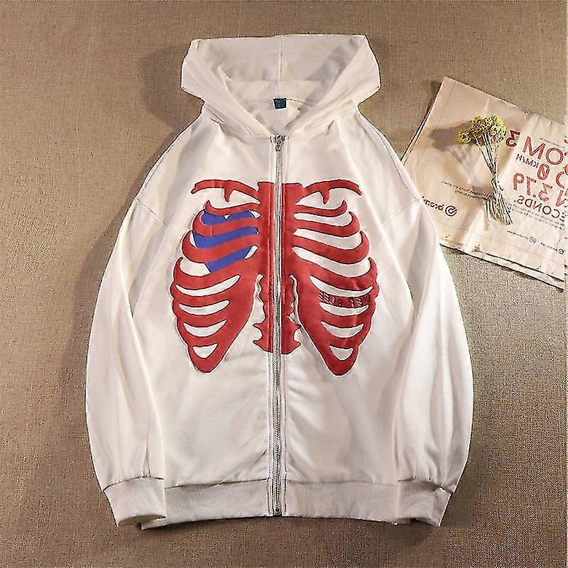 Harajuku Stile Coreano Loose Skeleton Zip Up Felpa con cappuccio Goth Grunge Giacca con cappuccio a maniche lunghe Retro Nero Felpa Oversize