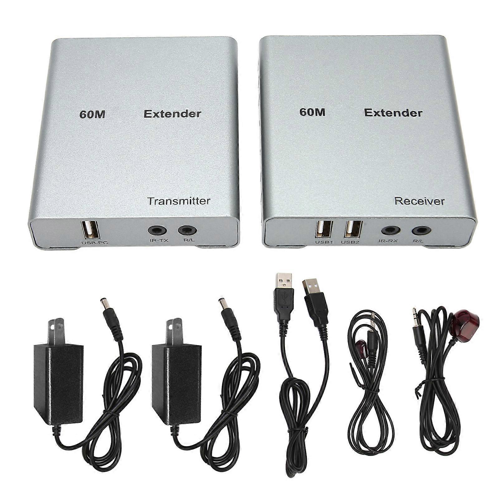 HD Multimedia Interface KVM USB Extender Over Cat5e/6 1080P HD Video Extender for Mouse and Keyboard Control 100?240V US Plug