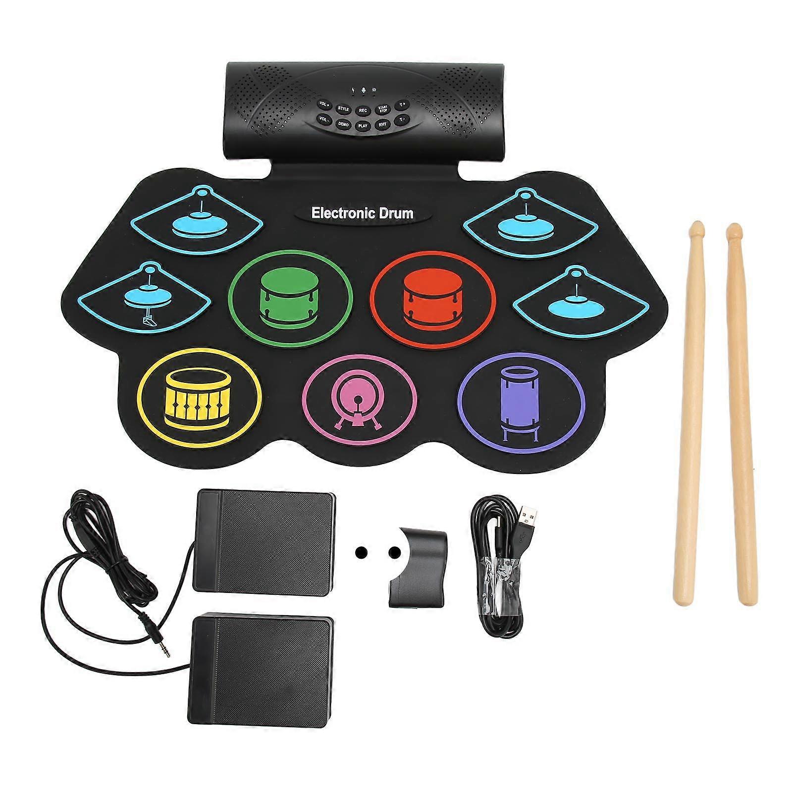 9 Pads Color Electronic Drum External Voice Portable Drum Practice Pad Set BT Support 100?240V EU Plug