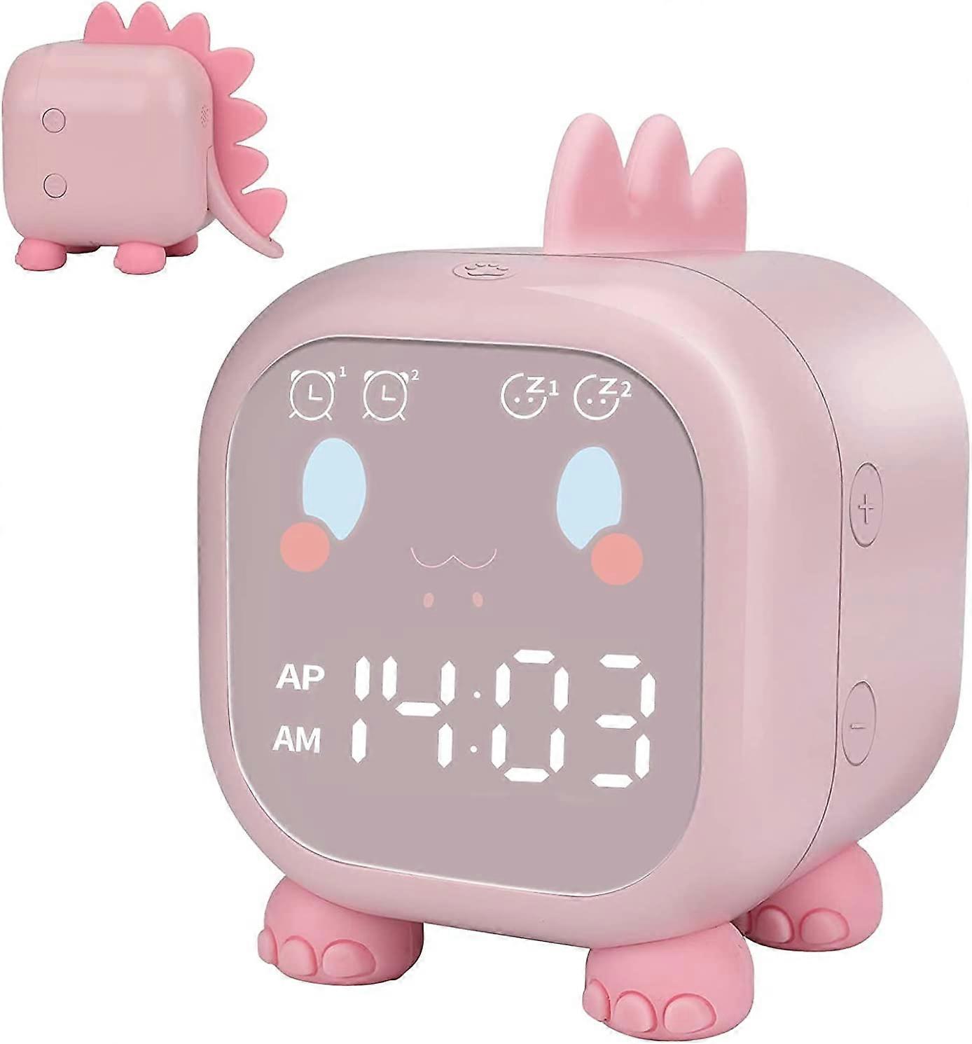 Cute Child Alarm Clock, Multifunctional Adjustable Night Light Countdown Snooze Voice Control Rechargeable Clock (Pink)