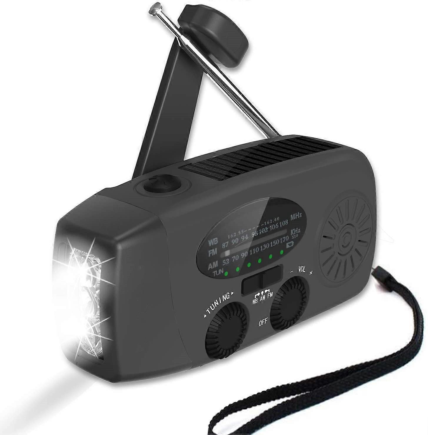 Radio météo d'urgence solaire NOAA à manivelle, auto-alimentée, AM FM WB, lampe de poche 3 LED