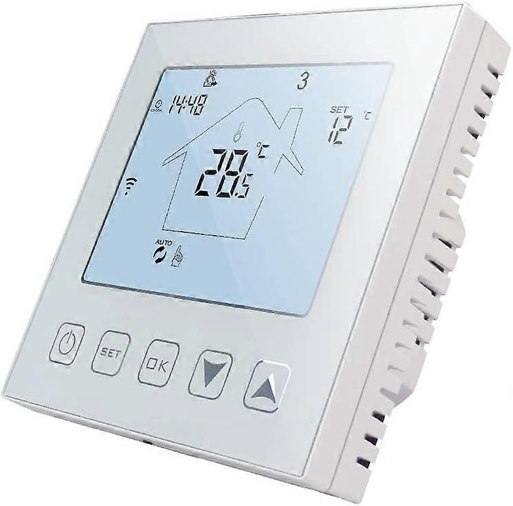 WiFi Connected Thermostat Electric Floor Heating 16A Alexa Google Assistant Compatible with Probe, Programmable Room Thermostat Electric Heated Floor 