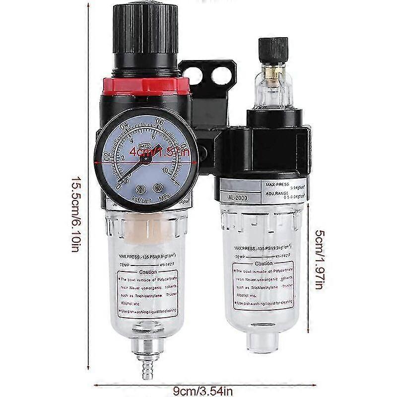 AC2000-02 Druckregler Mit Manometer – 1/4 Zoll, Max. 9,9 Kgf/cm², Für Luftkompressor & Wasserabscheider, Filtert Öl & Feuchtigkeit