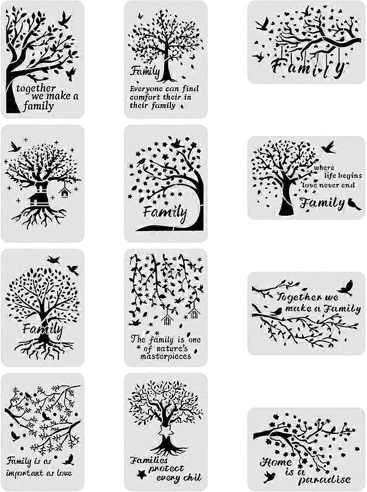 12PCS Tree Pattern Plastic Drawing Templates 12x8 Inch Tree of Life Theme Painting Template Stencil for Scrabooking Card Making DIY Wall Floor Decorat