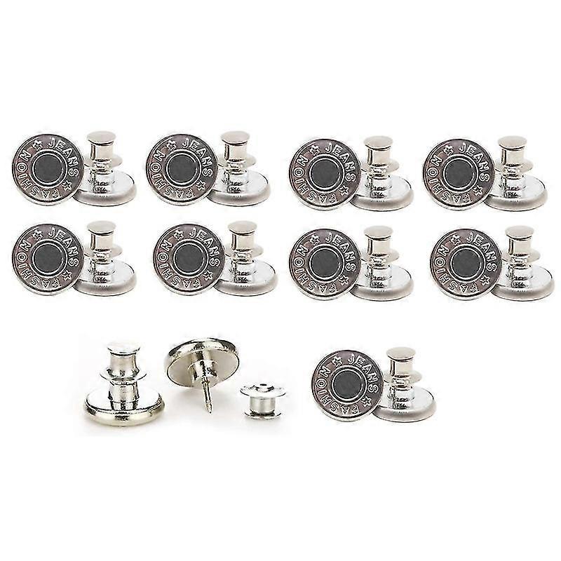 10 pc button pins for jeans, for pants,reusable adjustable (silver)