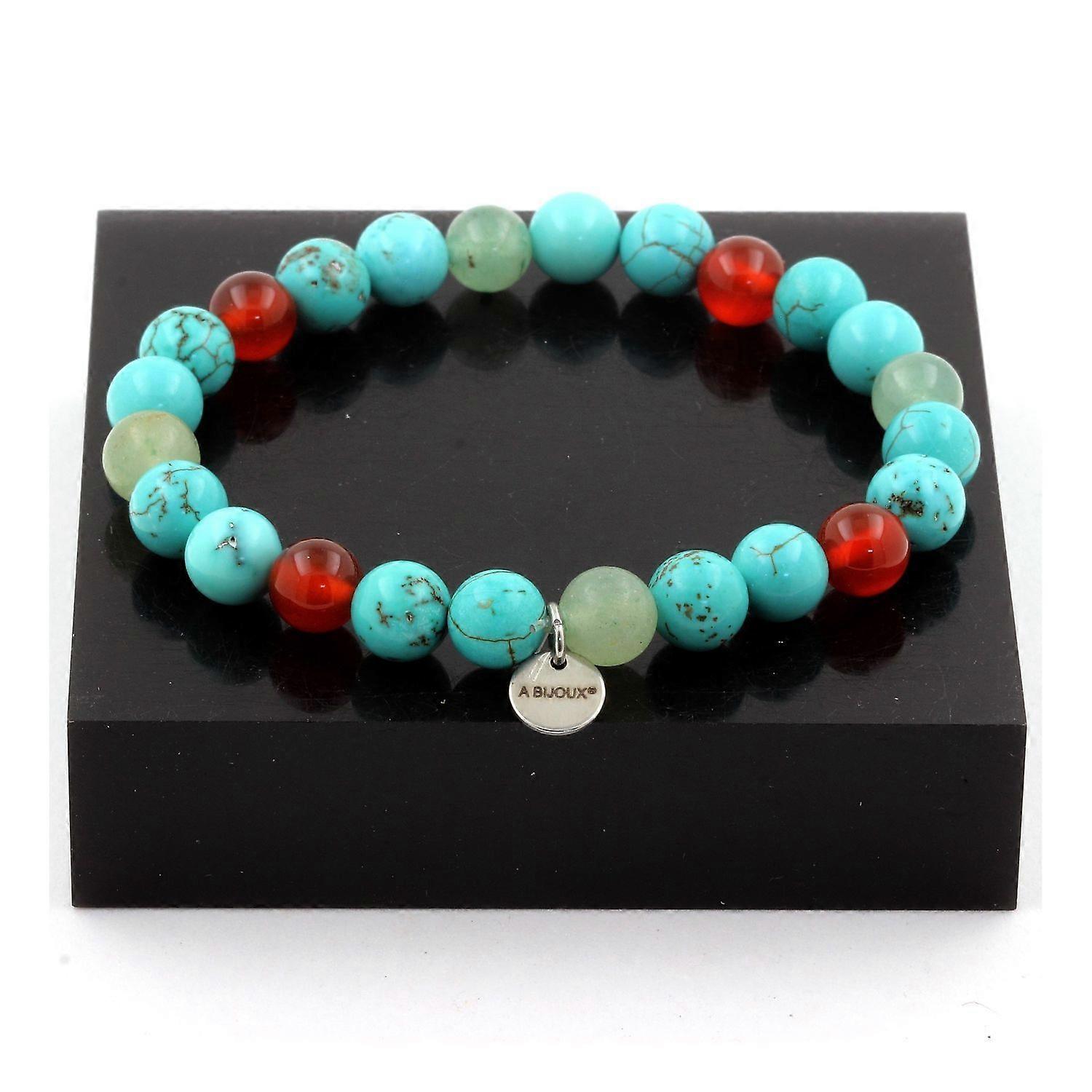 Aventurine + Turquoise + Red Agate Beaded Bracelet 8 mm