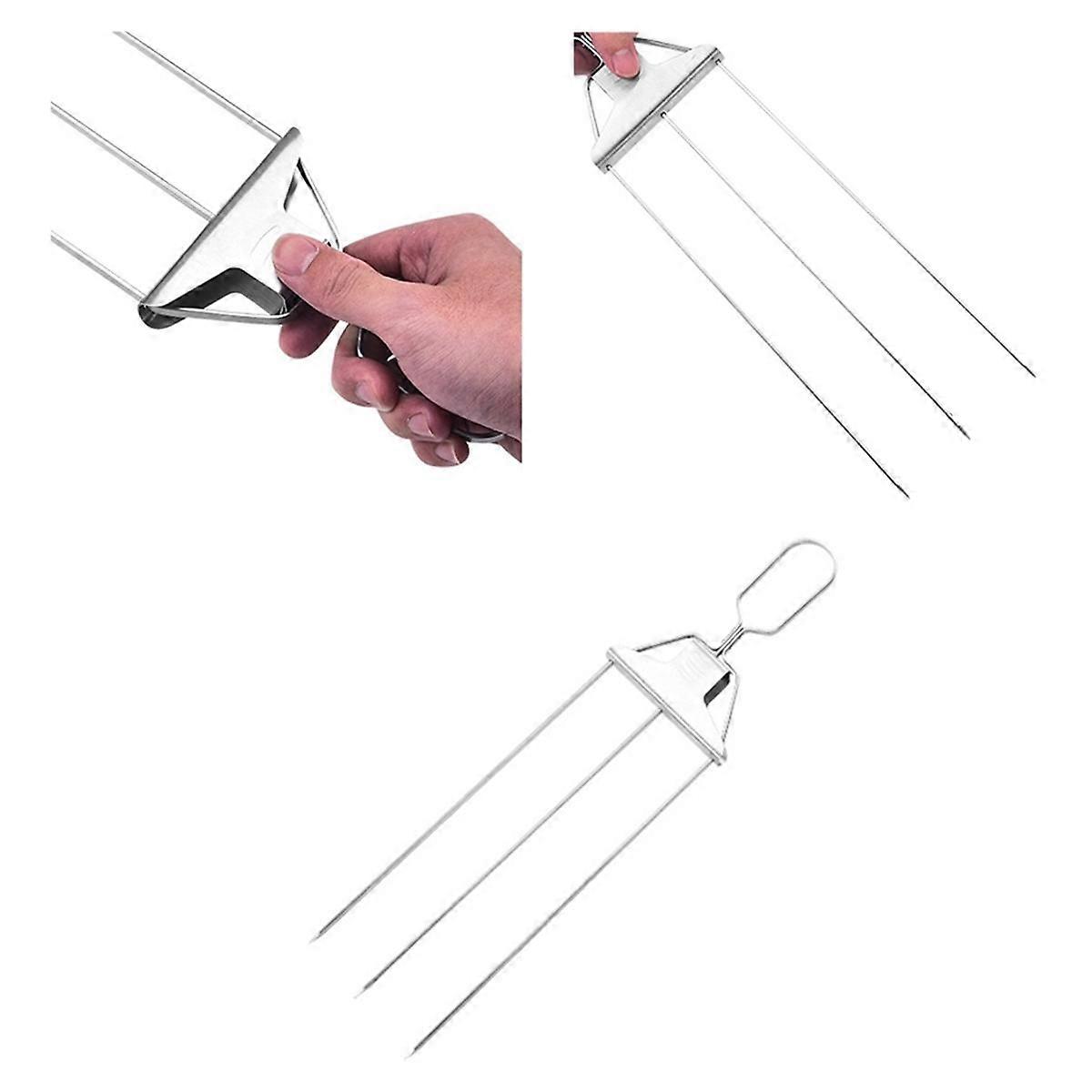 3 Way Grill Skewers - Grill , Three- BBQ Fork Skewers Kit Kabob Skewers Outdoor for Grilling Meat