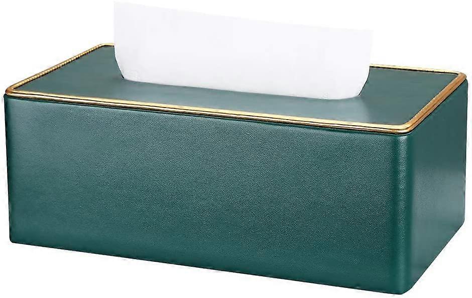 Caja de pañuelos de cuero rectangular (verde oscuro)