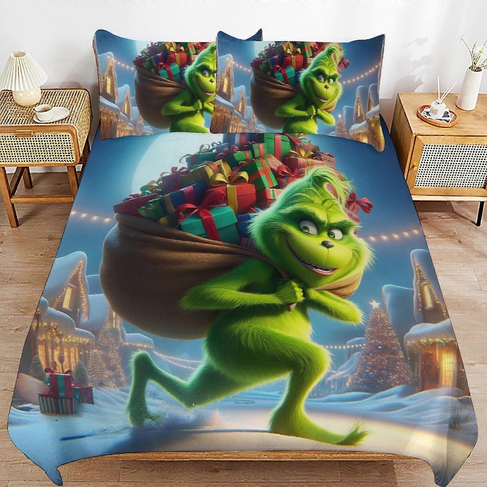 c457 Grinch Conjunto de Cama Capa de Edredão Confortável e Leve Dos Desenhos Animados Roupa de Cama 3 Peças Conjunto de Cama Twin (1 Capa de Edredão e 2 Fronha) hn1040