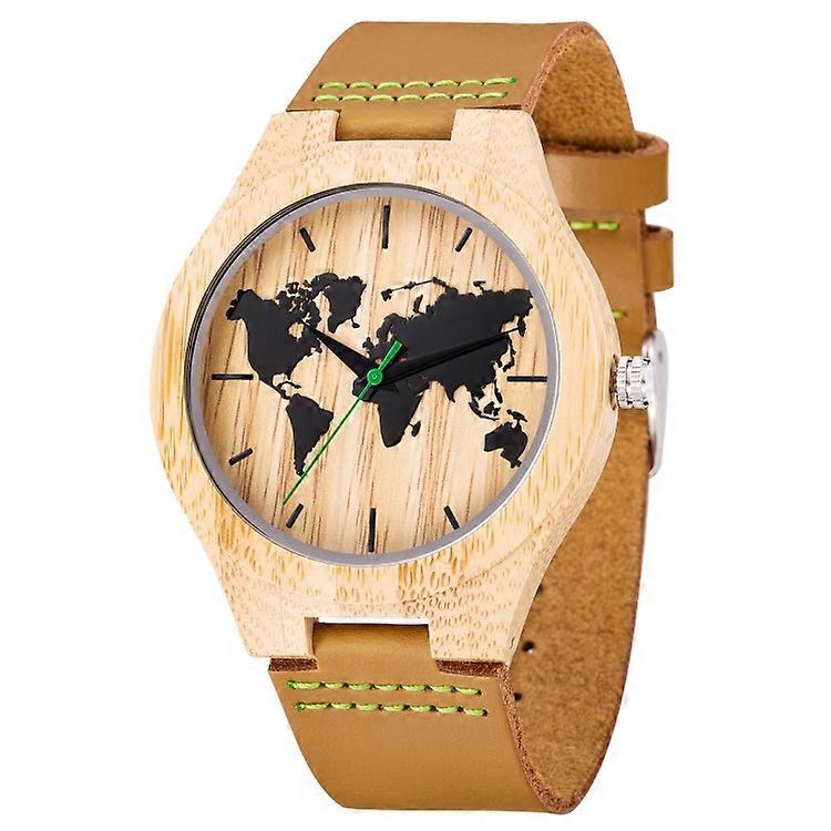 MUJUZE MU-1004 World Map Pattern Dial Lettering Wooden Watch