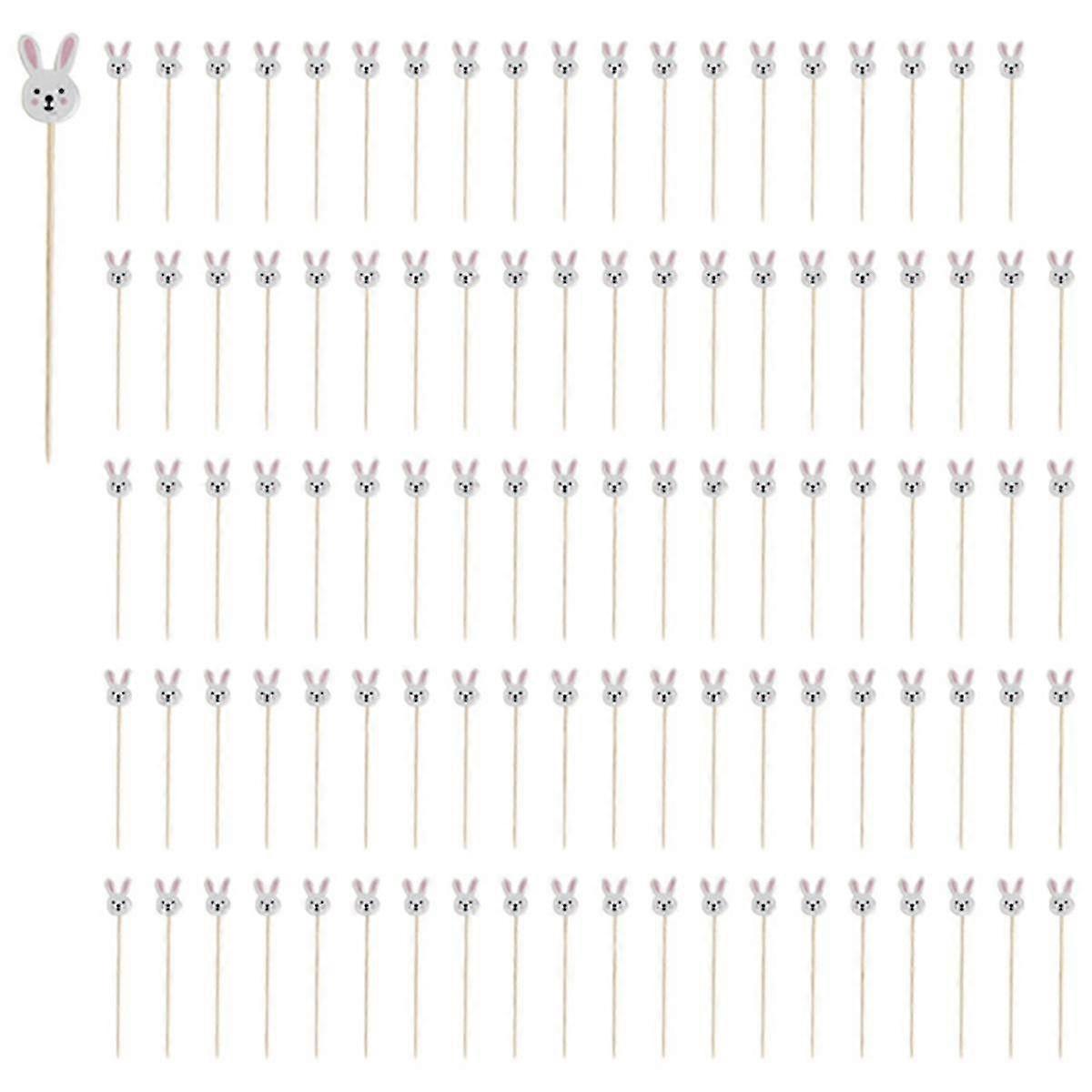 100Pcs Easter Disposable Bamboo Skewers Rabbit Easter Eggs Fruit Fork Food Picks Sandwich Buffet Stick Easter Decoration