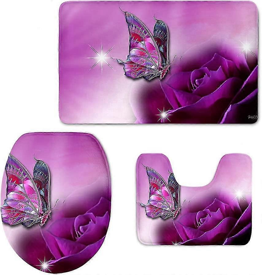 Bath Rug Set With Non-slip Back. Heilwiy Colorful Butterfly Motif. Heilwiy 3-part Gift