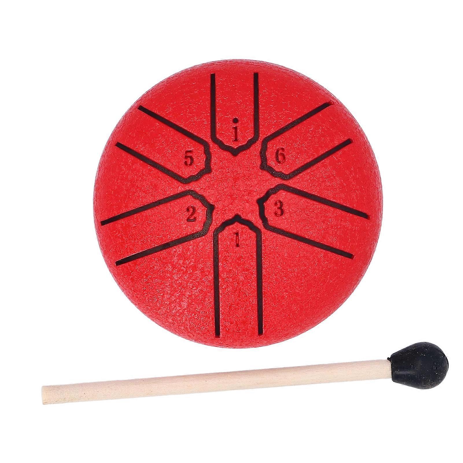 Miniature Steel Tongue Drum 3 Inch 6 Notes Percussion Instrument Meditation Stress Relief Handpan Drum for Kids Red