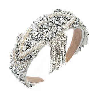 Crystal Brud Pannband Bred Strass Blomma Pannband Crystal Fringe Dingla Headpiece för kvinnor Bröllop Hår Accessoarer Brud Dusch Fester Ev