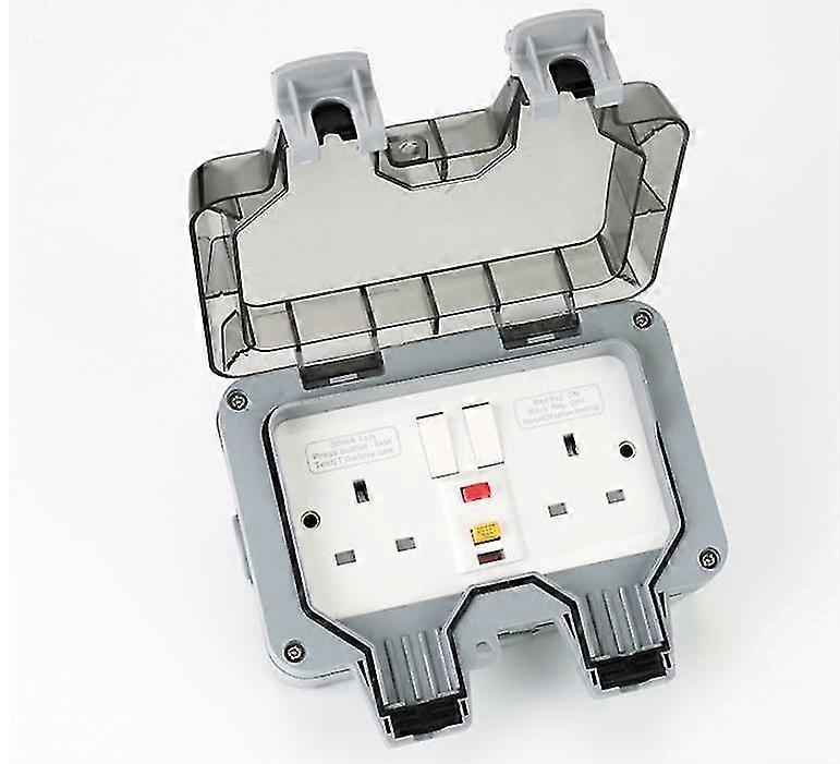Outdoor Socket, Weatherproof Storm Rcd Socket Double Switched 13 A Ip66(1pcs, Grey)