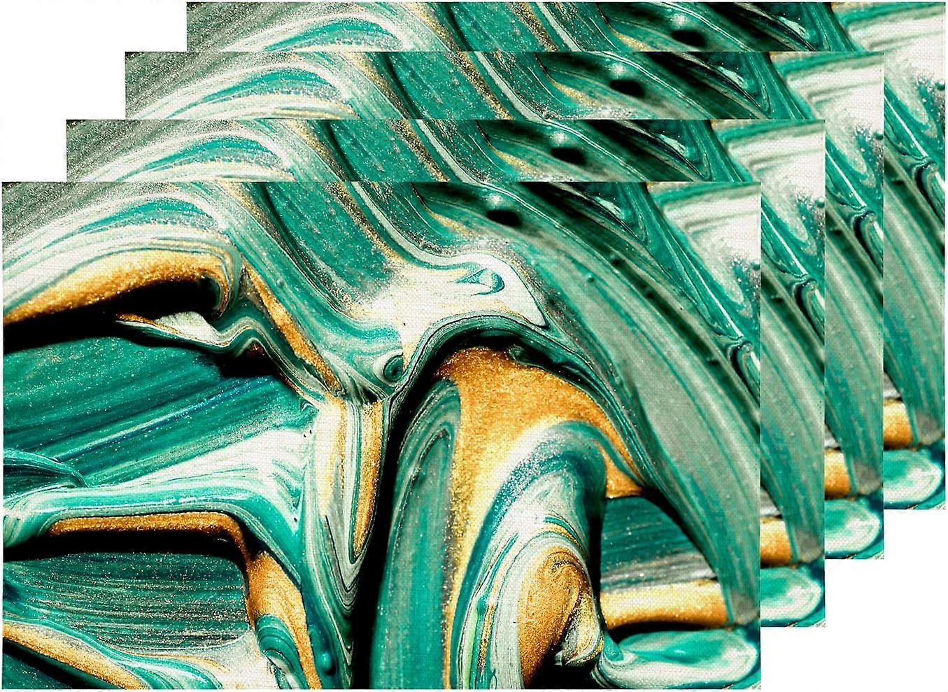 Pomona Abstract Marble Placemats, Green Table Mat Linen Burlap Washable Double-Deck Heat Insulation for Dining Table Kitchen Table Set of 4 (12 x 18 i