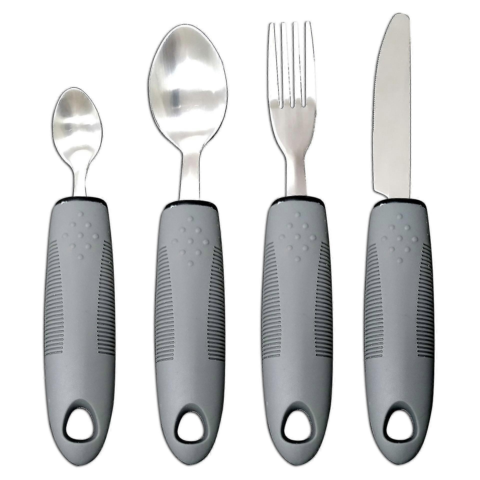 Cutlery - Disability Eating Aids - Great For The Elderly, Disabled Or Those Suffering With Tremors And Trembling Hands - (grey (1x Set))