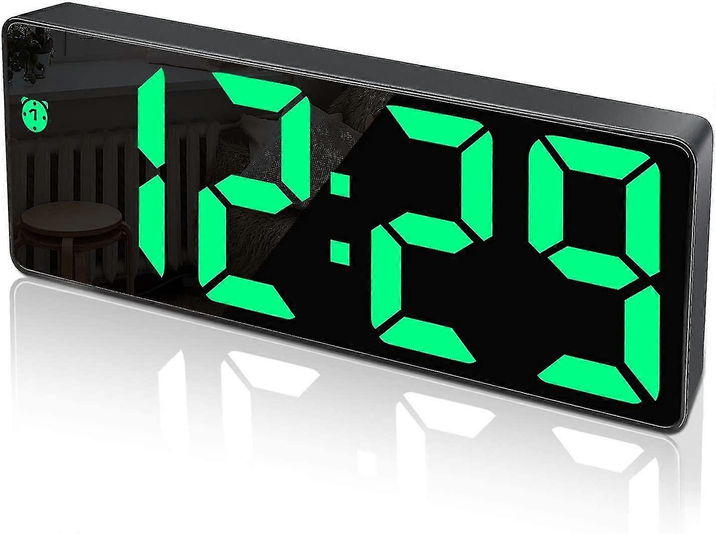 Digitaler Wecker, großes LED-Display, Spiegelflächenuhr mit Schlummerfunktion und Helligkeit Einstellbare USB-Ladeverbindung Wecker