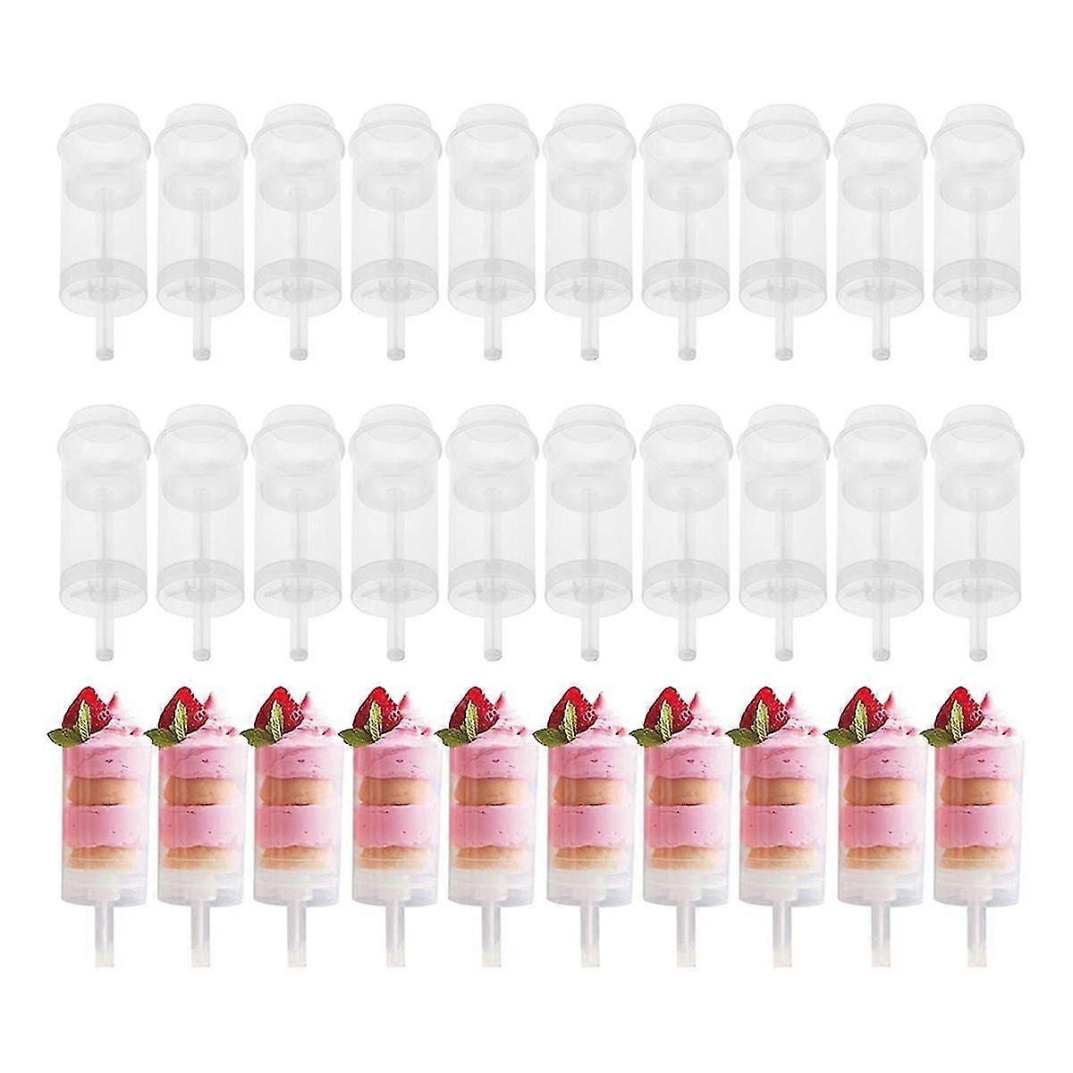 40pcs Food Pusher Round Shaped Push-pops Cake Cup With Lid Cake Push Pops Containers Cakepop Round Plastic Container