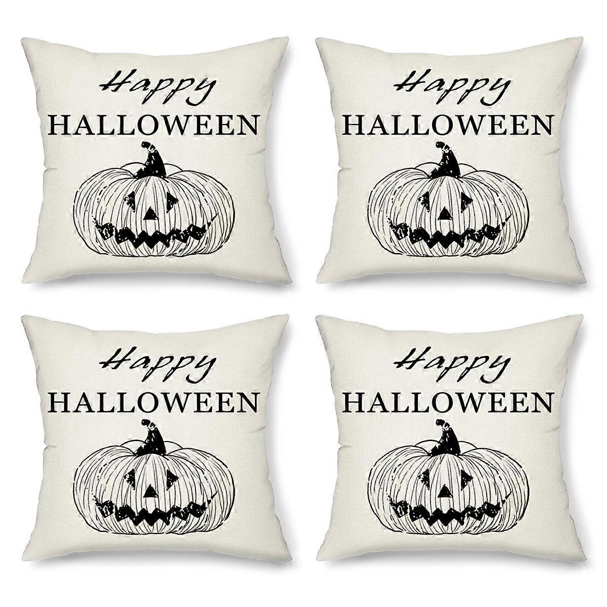 4pcs Halloween Linen Pillow Cover Home Goods Sofa Office Chair Cushion Cover