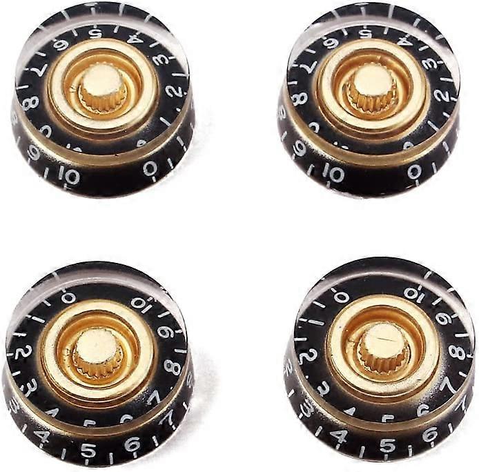 Set of 4 Electric Guitar Control Knobs Black with Gold Speed Dial