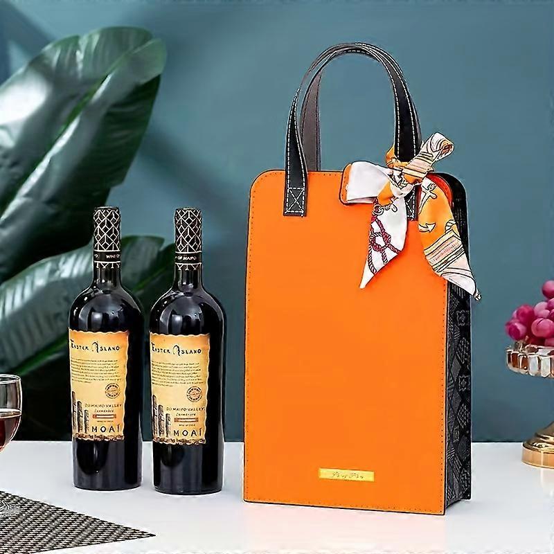 1pc, High-end Wine Packaging Bag, Red Wine Handbag, Gift Bag, Leather Box, 2 Bottles Of Double-packed Red Wine Bag, Leak Proof Bottle Travel Sleeve Ca