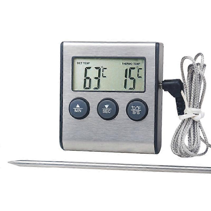 Digital Kitchen Thermometer Large LCD Display Long Probe for Grill Oven Food Meat Cooking Temperature Alarm Timer Measuring Tool