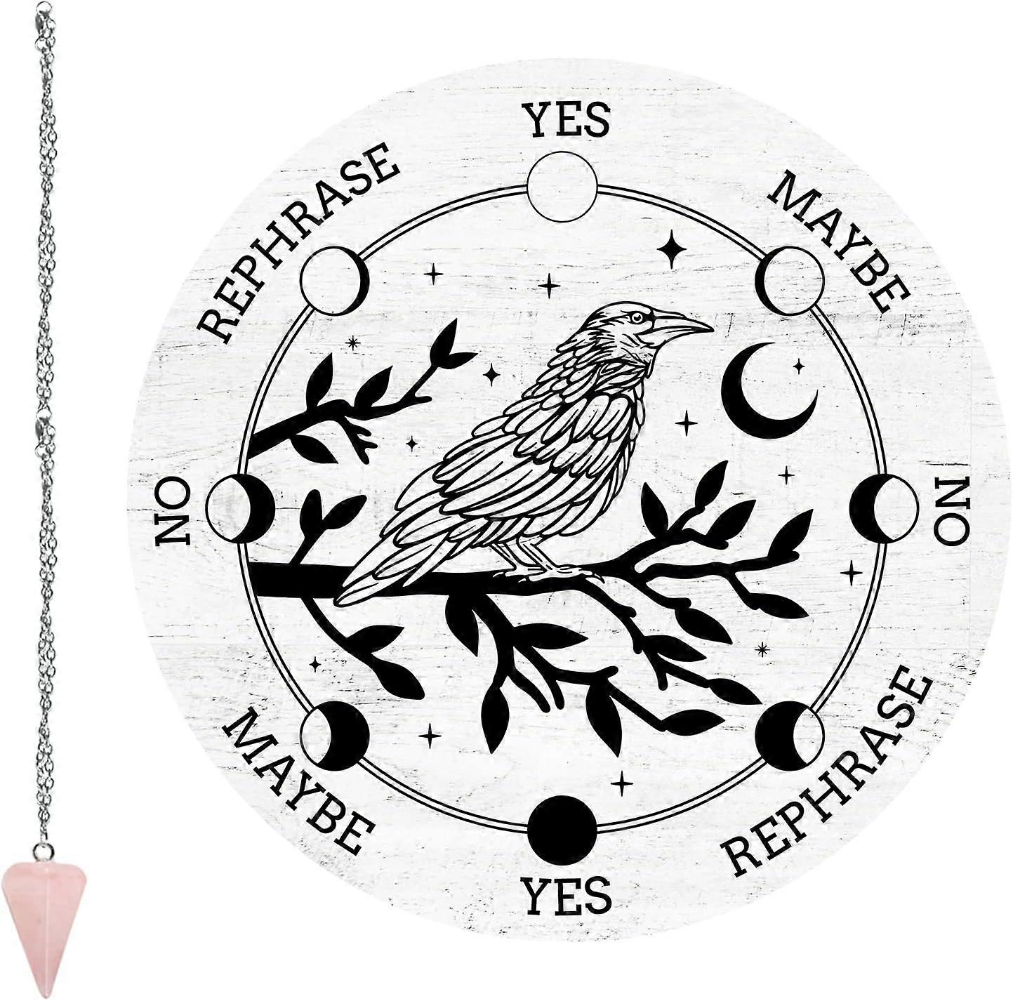 Night Raven Pendulum Board Dowsing Divination Altar Witchcraft Wooden Kit Chart Wiccan Wand Crystal Game Divinity Metaphysical Message Rose Quartz Sto