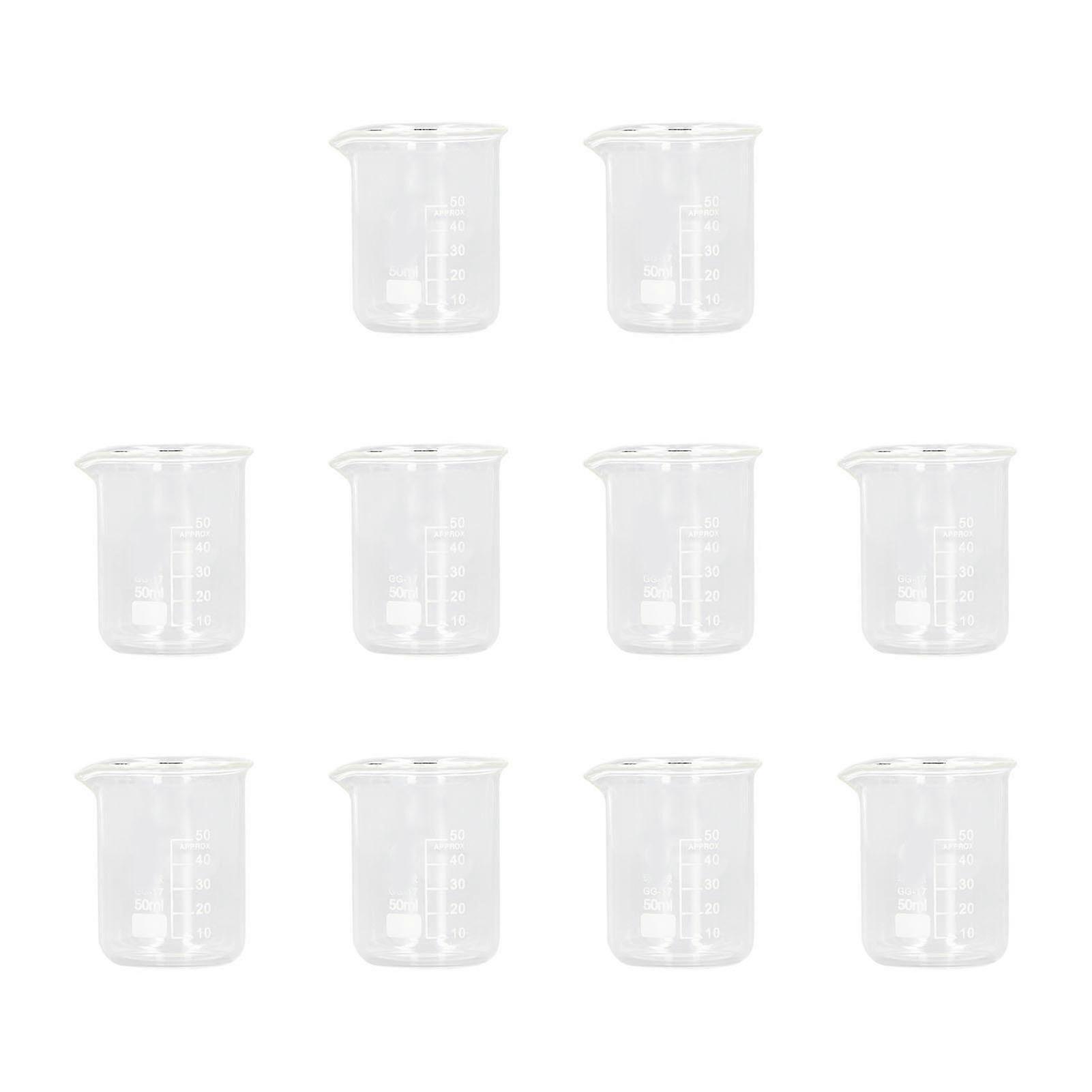10 Pcs 50ml Thick Glass Beaker Graduated Cylinder Cups with Clear Scale Line for Laboratory Use