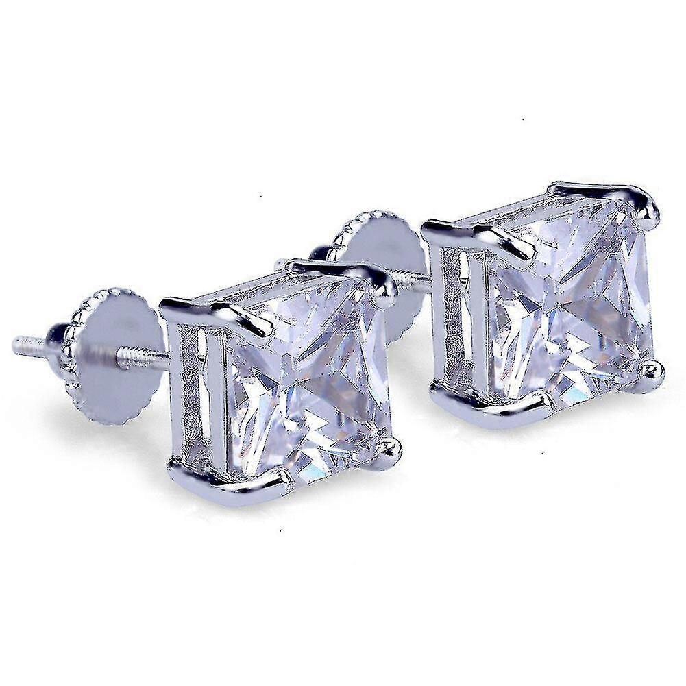 Hip Hop Bling Earring Women Men Gold Silver Color Iced Out Micro Pave 8mm Cz Stone Lab D Stud Earrings With Screw Back